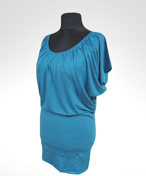 Sukienka Daniela nietoperz z marszczonym dekoltem - turkusowa